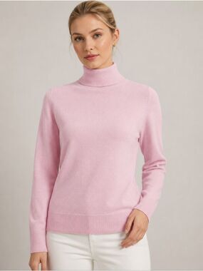 Prive Cashmerw Soft Pink Mock Turtleneck Sweater, Size M